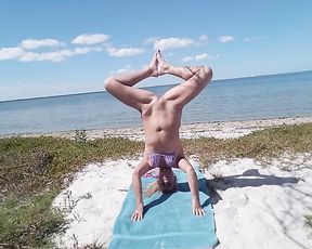 Webcam nude yoga at a public beach