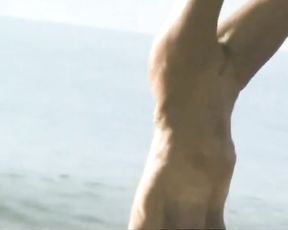 Saggy tits naked yoga on the public beach