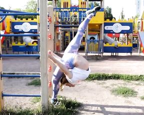 Extremely flexible gymnast Karina does sexy yoga in public