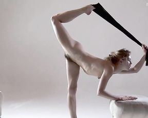 Naked hairy girl does provocative yoga porn exercises