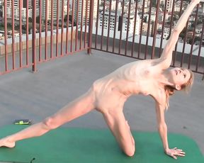 Super skinny lady in outdoor naked yoga video