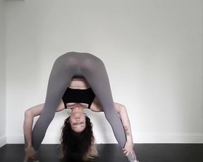 Sexy flexible chick in see-through yoga pants does hot practice